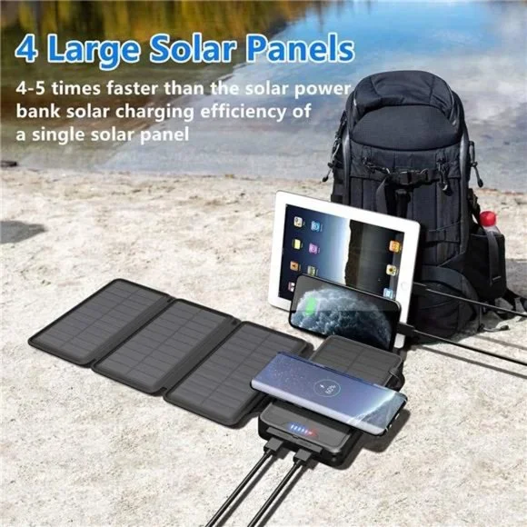 Solar Charger 38800mAh Solar Power Bank with Dual 5V3.1A Outputs 10W Qi Wireless